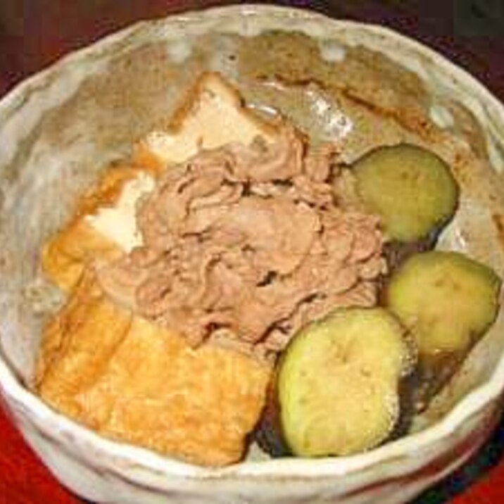 なすと厚揚げと豚肉の煮物(炒り煮)